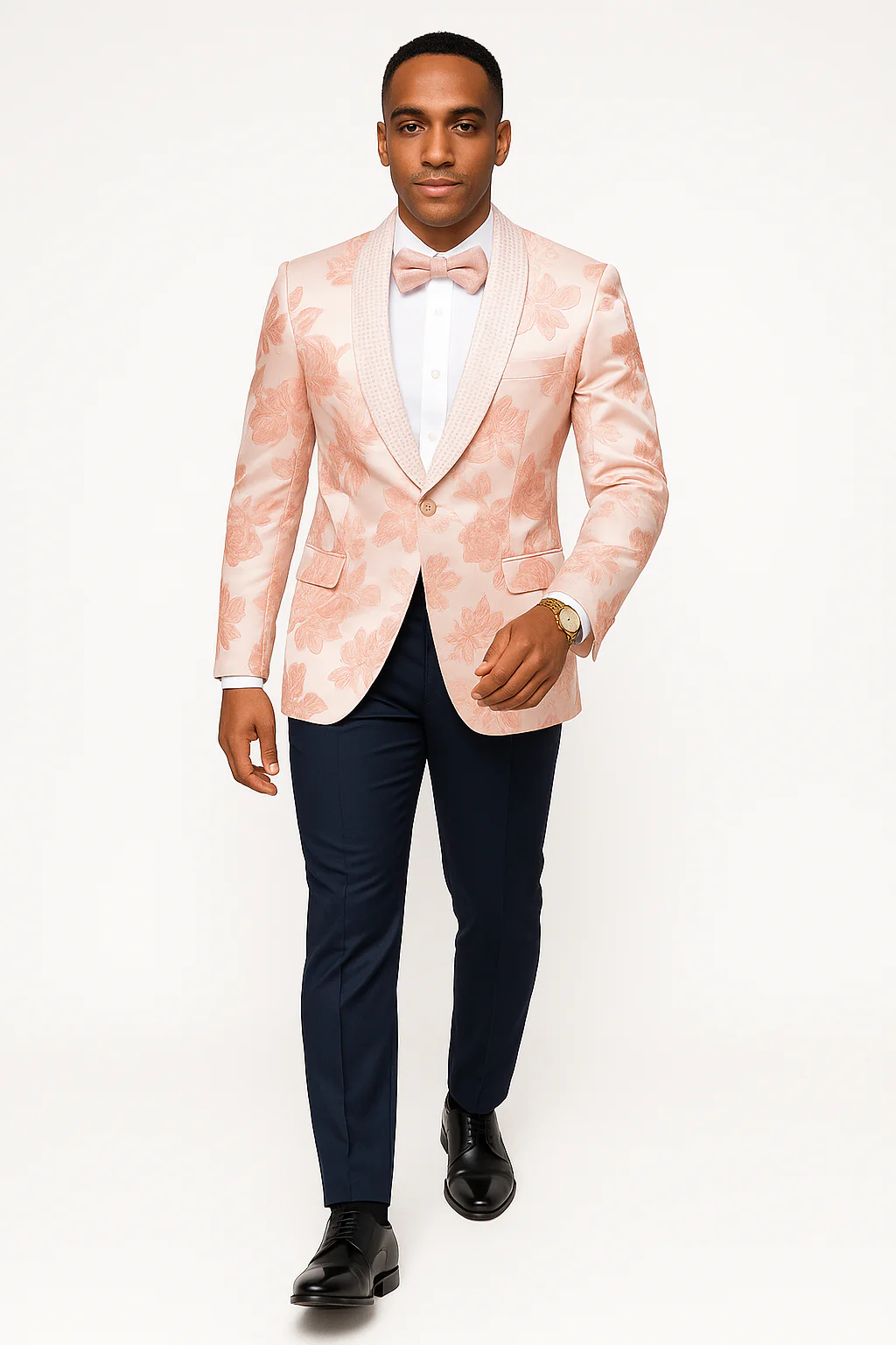 Mens Paisley Jeweled Shawl Prom Tuxedo in Blush Pink - Image 3