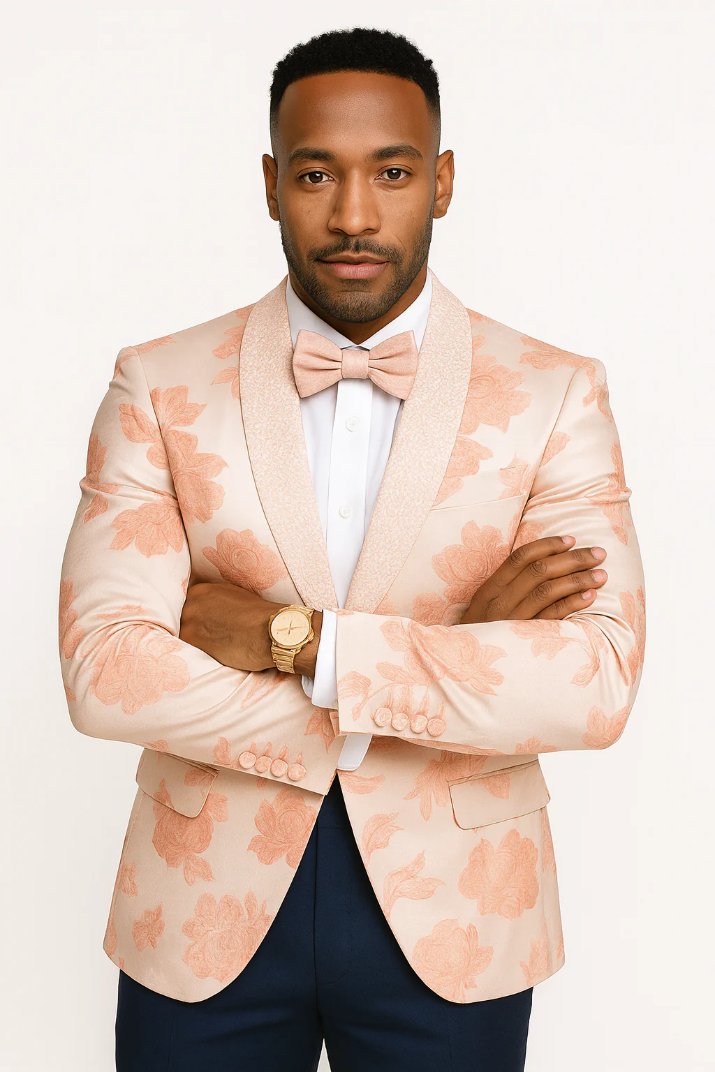 Mens Paisley Jeweled Shawl Prom Tuxedo in Blush Pink - Image 4