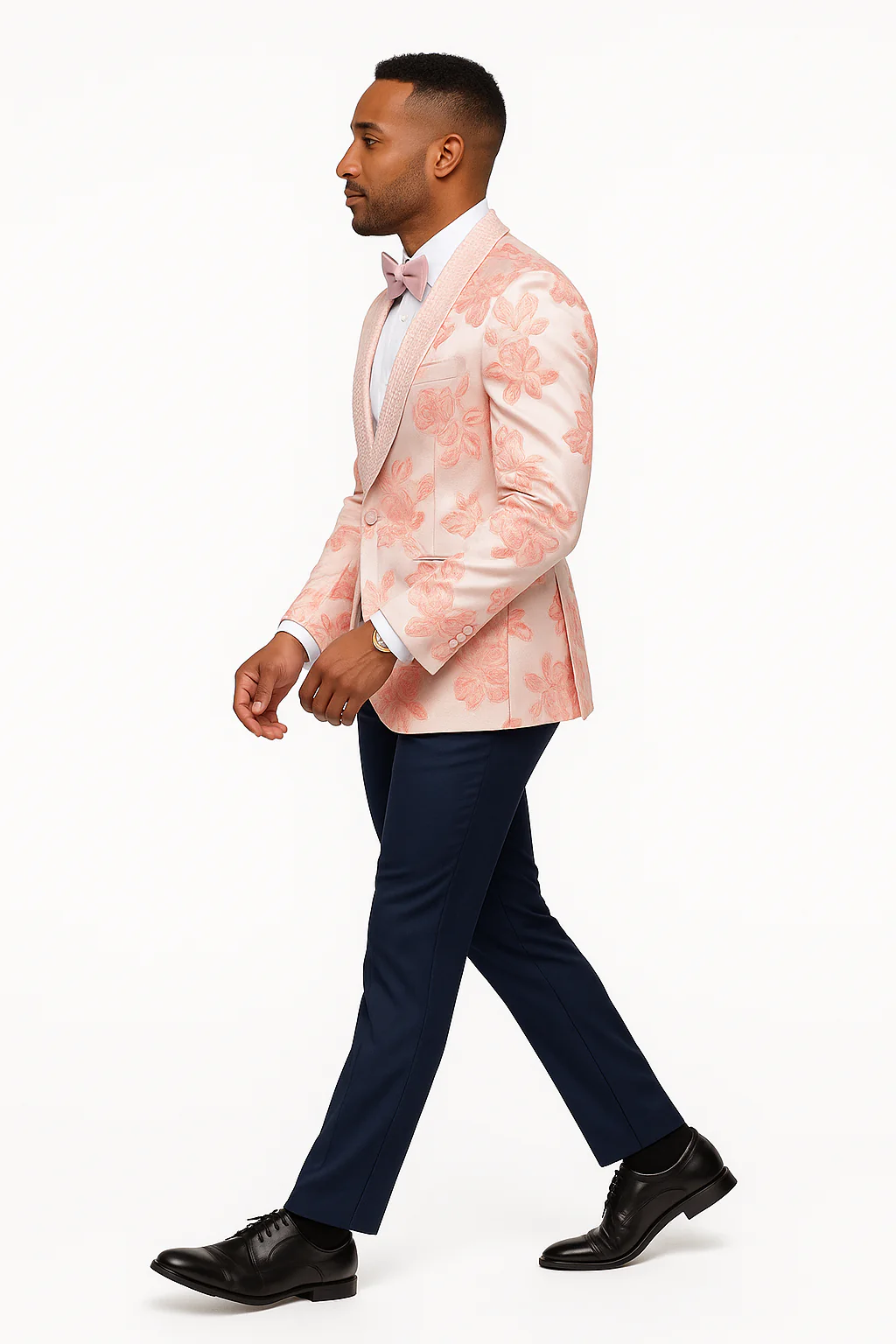 Mens Paisley Jeweled Shawl Prom Tuxedo in Blush Pink - Image 5