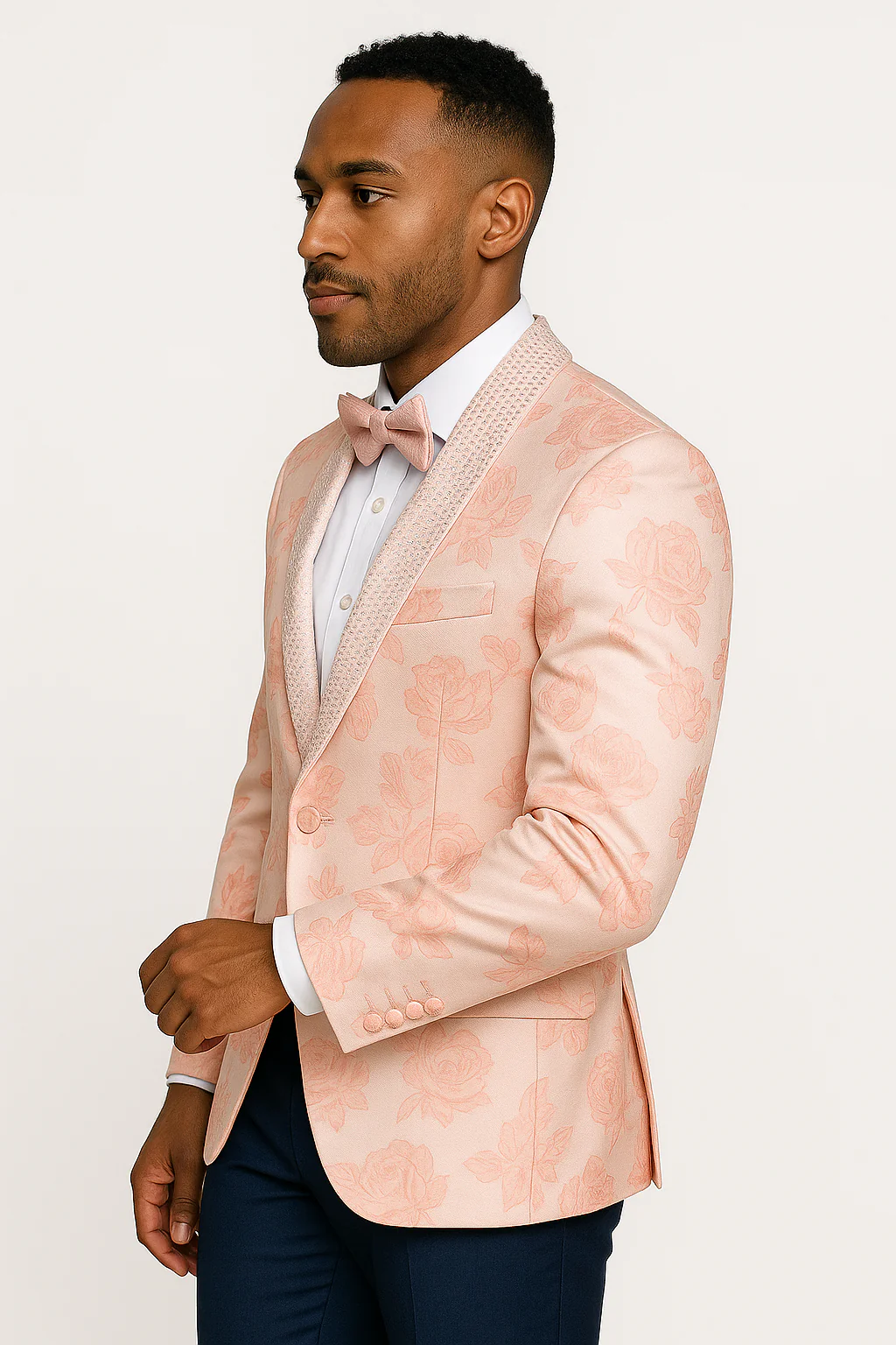 Mens Paisley Jeweled Shawl Prom Tuxedo in Blush Pink - Image 6