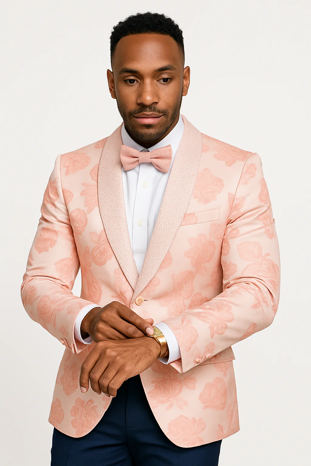Mens Paisley Jeweled Shawl Prom Tuxedo in Blush Pink - Image 7
