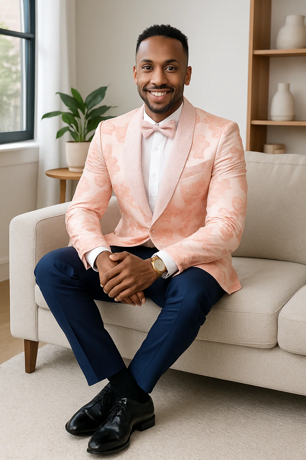Mens Paisley Jeweled Shawl Prom Tuxedo in Blush Pink - Image 8