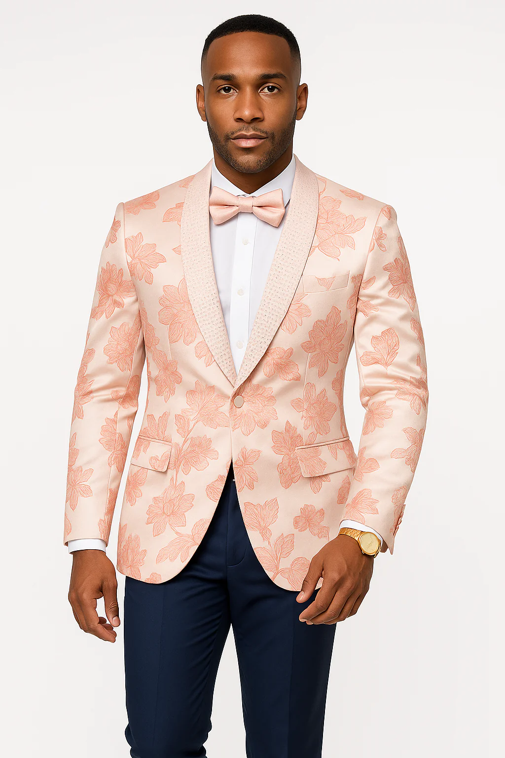 Mens Paisley Jeweled Shawl Prom Tuxedo in Blush Pink - Image 9