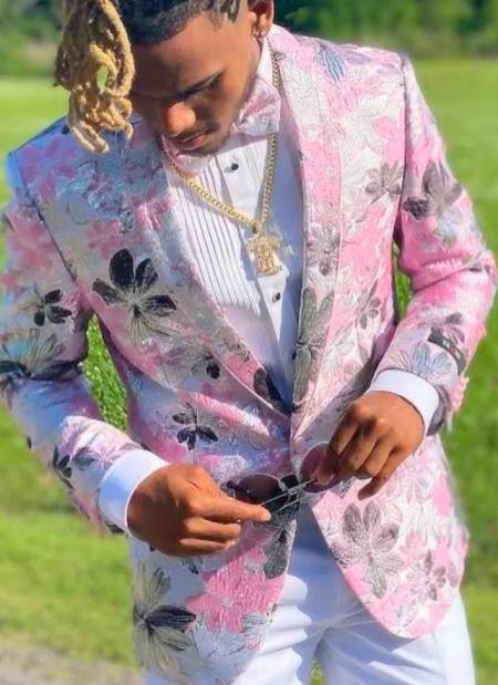 Mens Paisley Shawl Prom Tuxedo in Pink - Image 9