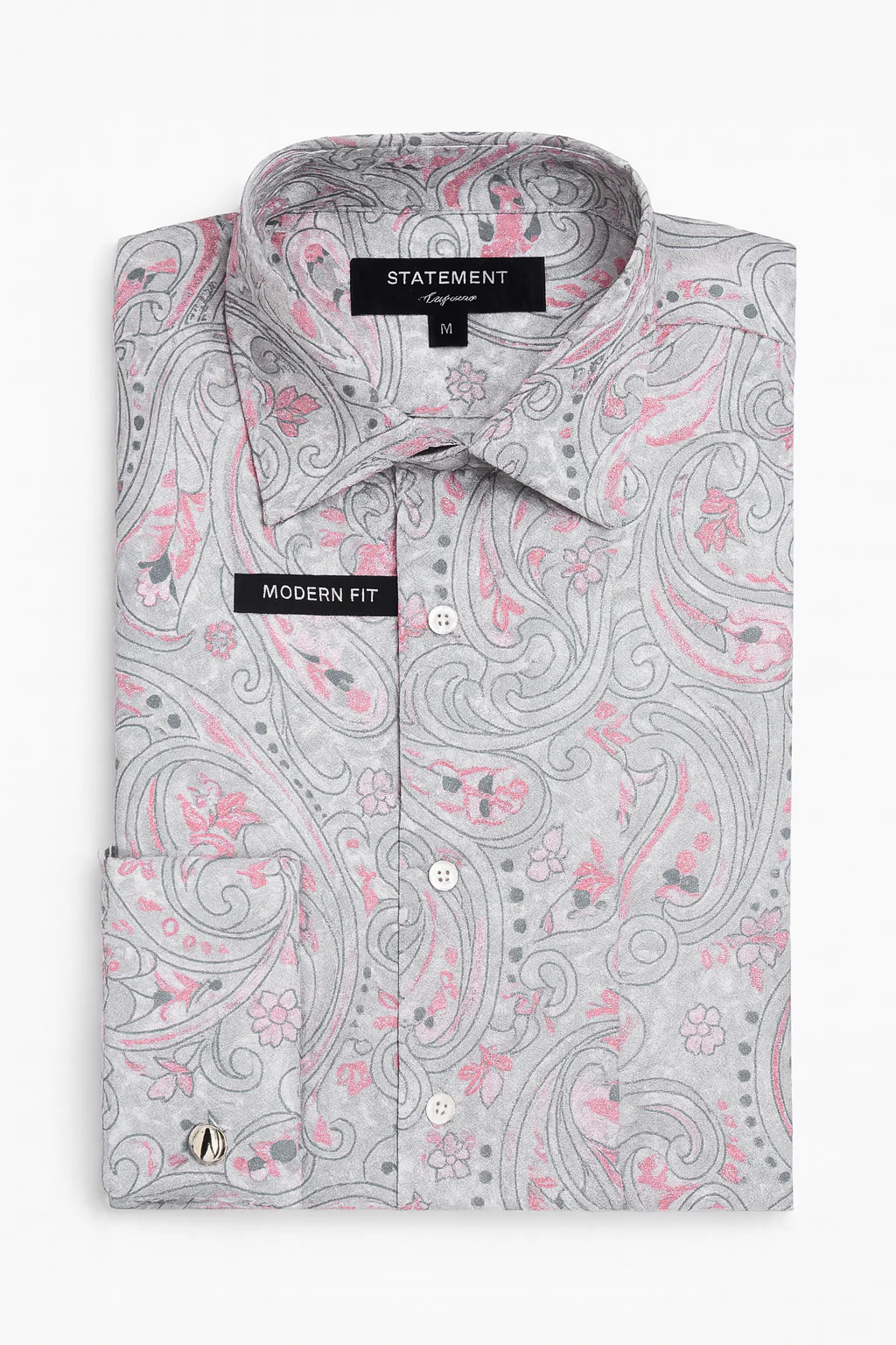 Mens Paisley Shirts - Club Fashion Dress Shirt Spread Collar in Color Grey