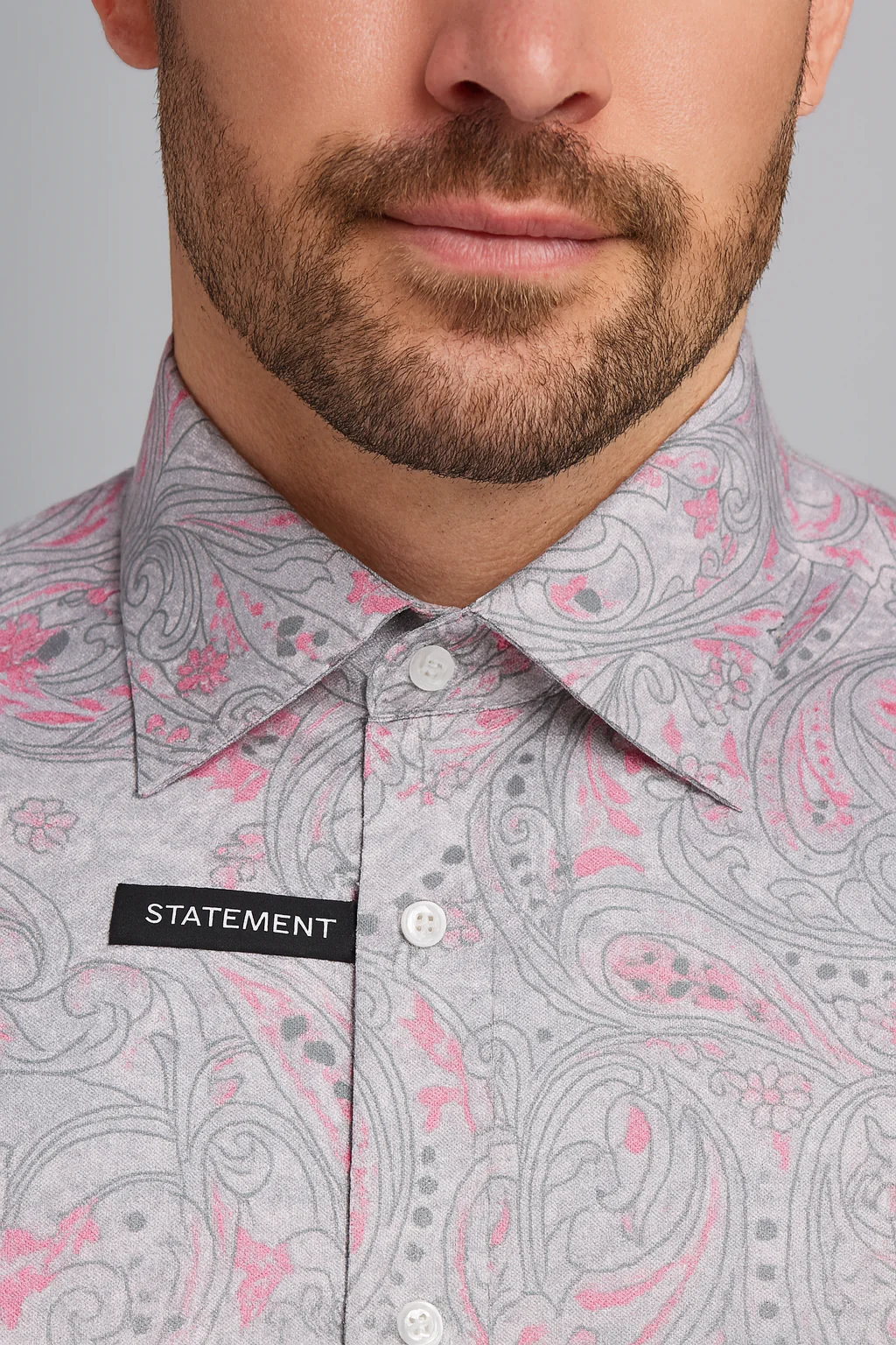 Mens Paisley Shirts - Club Fashion Dress Shirt Spread Collar in Color Grey - Image 7