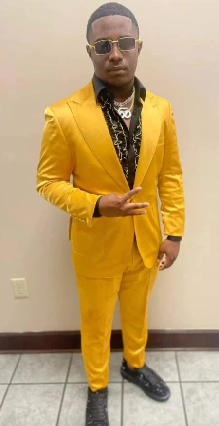 Mens Peak Label Slim Fit Gold Suit