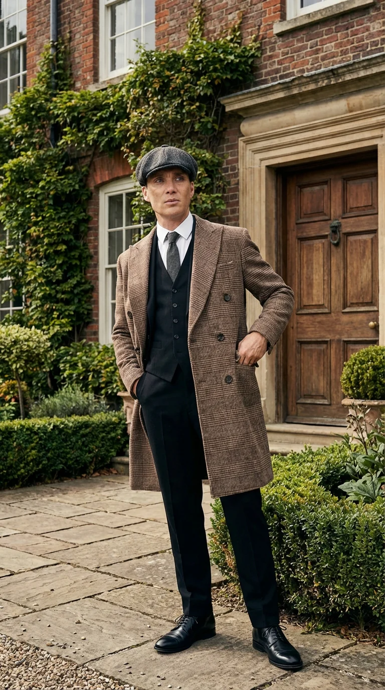 Mens Peaky Blinders Gray Plaid Double Breasted Overcoat + Suit Peaky Blinders Vintage Wool Blend Coat 1920s - Image 5