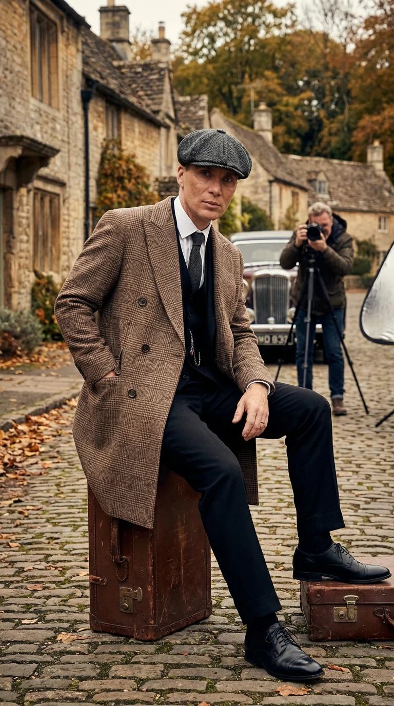 Mens Peaky Blinders Gray Plaid Double Breasted Overcoat + Suit Peaky Blinders Vintage Wool Blend Coat 1920s - Image 6