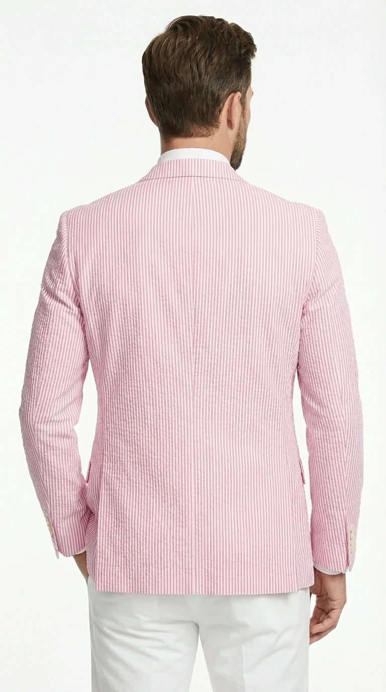 Mens Pink Seersucker Blazer – Lightweight Striped Summer Sport Coat Casual Smart Formal Jacket - Image 10