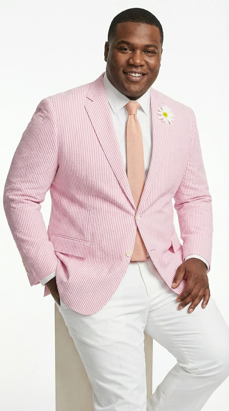 Mens Pink Seersucker Blazer – Lightweight Striped Summer Sport Coat Casual Smart Formal Jacket - Image 3