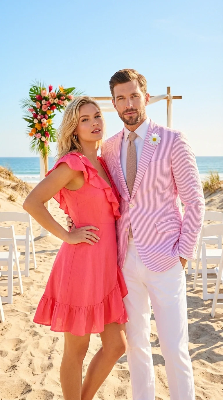 Mens Pink Seersucker Blazer – Lightweight Striped Summer Sport Coat Casual Smart Formal Jacket - Image 4