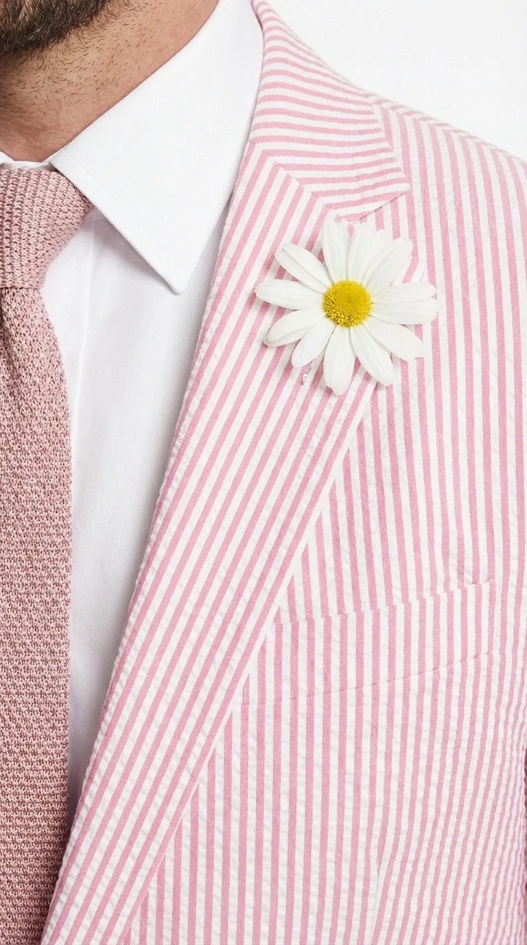 Mens Pink Seersucker Blazer – Lightweight Striped Summer Sport Coat Casual Smart Formal Jacket - Image 7
