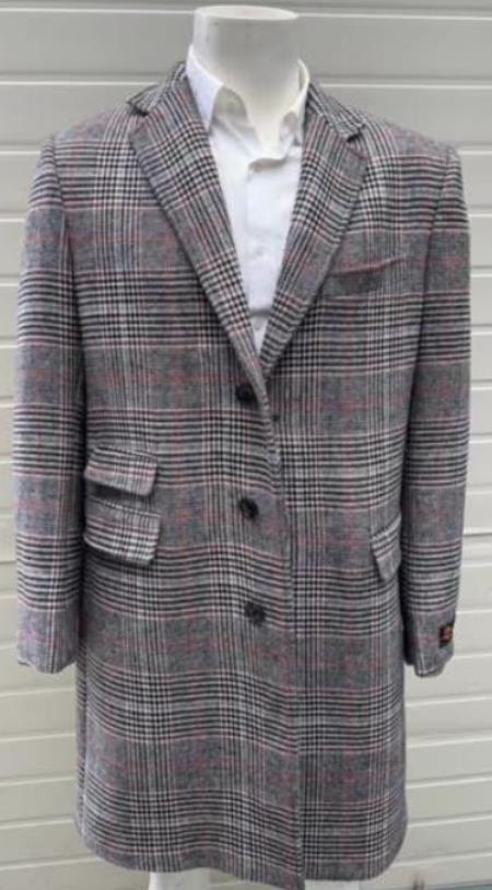 Mens Plaid Overcoat - Checkered Carcoat - 100% Wool Three Quarter Peacoat - Image 10