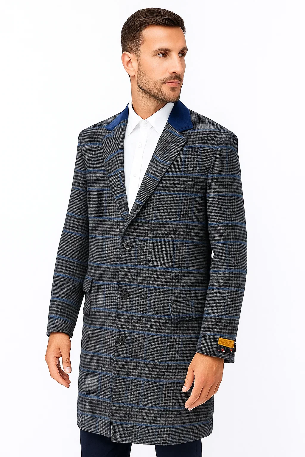 Mens Plaid Overcoat - Plaid and Cashmere Topcoats - Gray Carcoat - Image 4