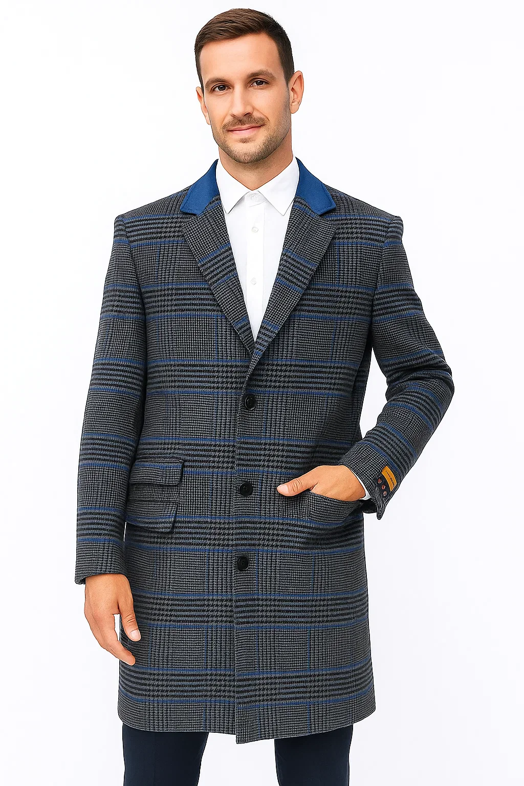 Mens Plaid Overcoat - Plaid and Cashmere Topcoats - Gray Carcoat - Image 8