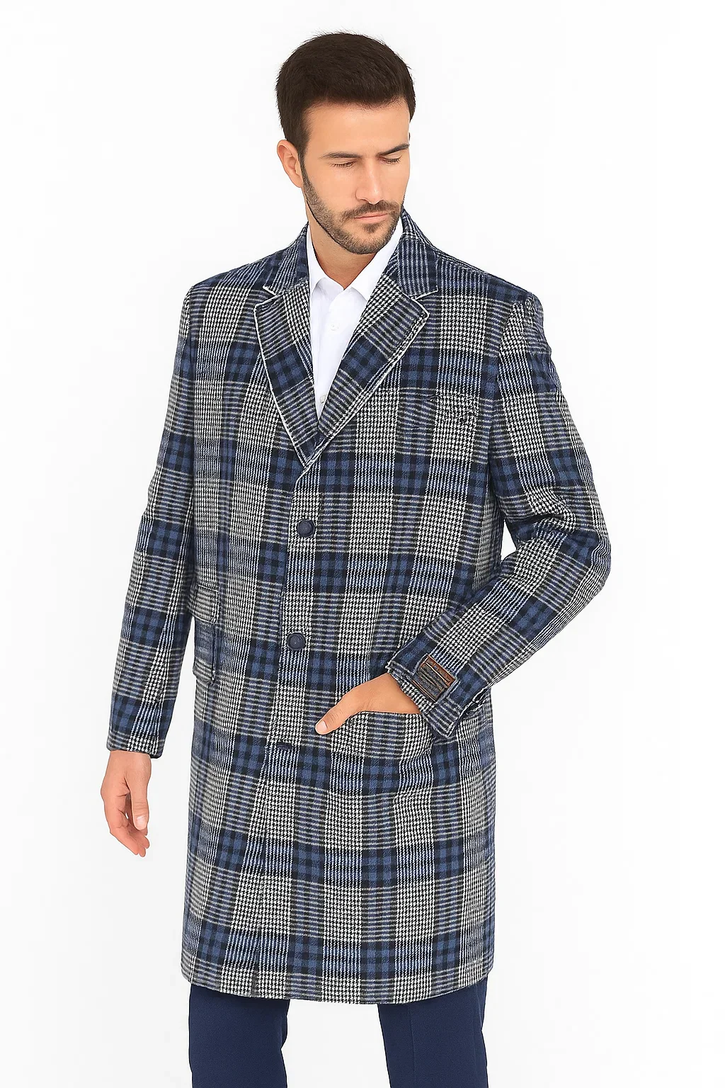 Mens Plaid Overcoat - Plaid Topcoats - Gray Carcoat - Image 6