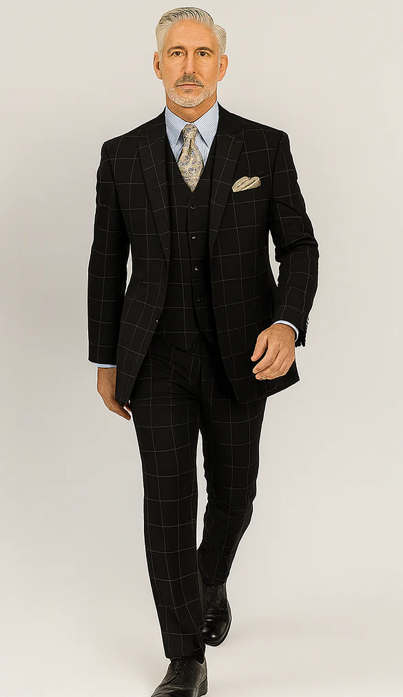 Mens Plaid Suit - Black Windowpane Suit - 1920 Suits - Image 3