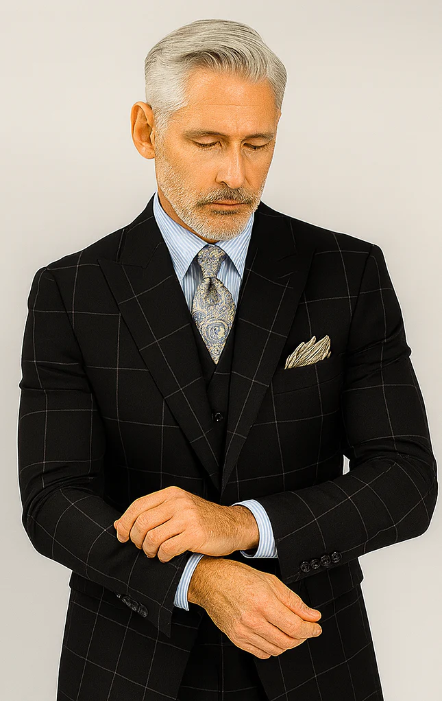 Mens Plaid Suit - Black Windowpane Suit - 1920 Suits - Image 4