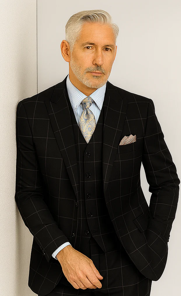 Mens Plaid Suit - Black Windowpane Suit - 1920 Suits - Image 7