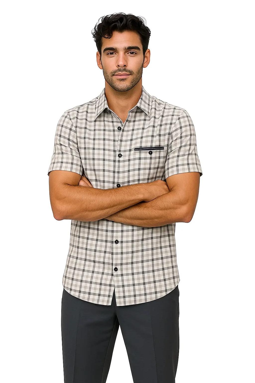 Mens Plaid Walking Suit in grey by Dreams by Zacchi – 2 Piece Leisure Outfit with Matching Shirt and Pants - $99 - Image 2