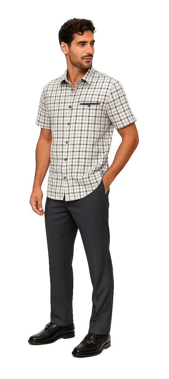 Mens Plaid Walking Suit in grey by Dreams by Zacchi – 2 Piece Leisure Outfit with Matching Shirt and Pants - $99 - Image 3