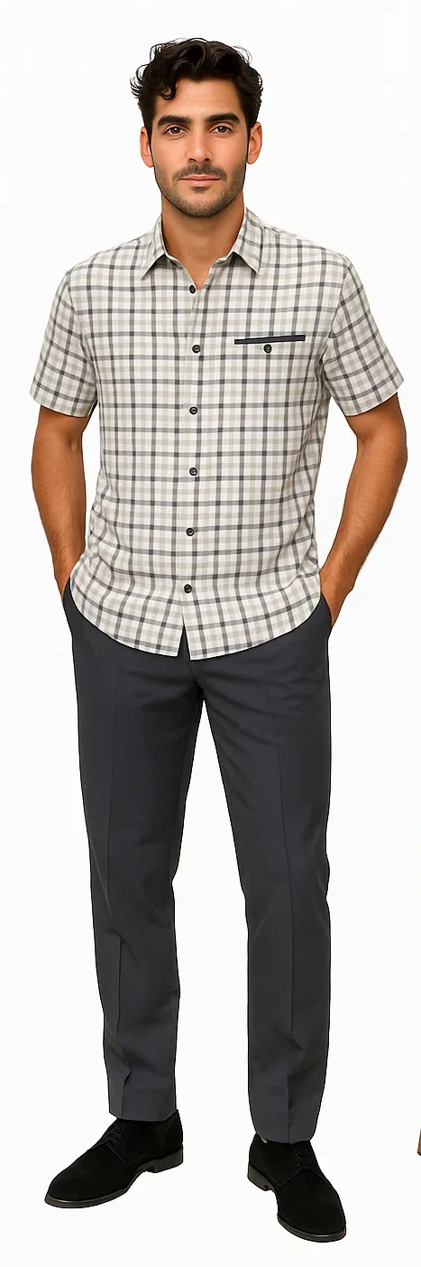 Mens Plaid Walking Suit in grey by Dreams by Zacchi – 2 Piece Leisure Outfit with Matching Shirt and Pants - $99 - Image 5