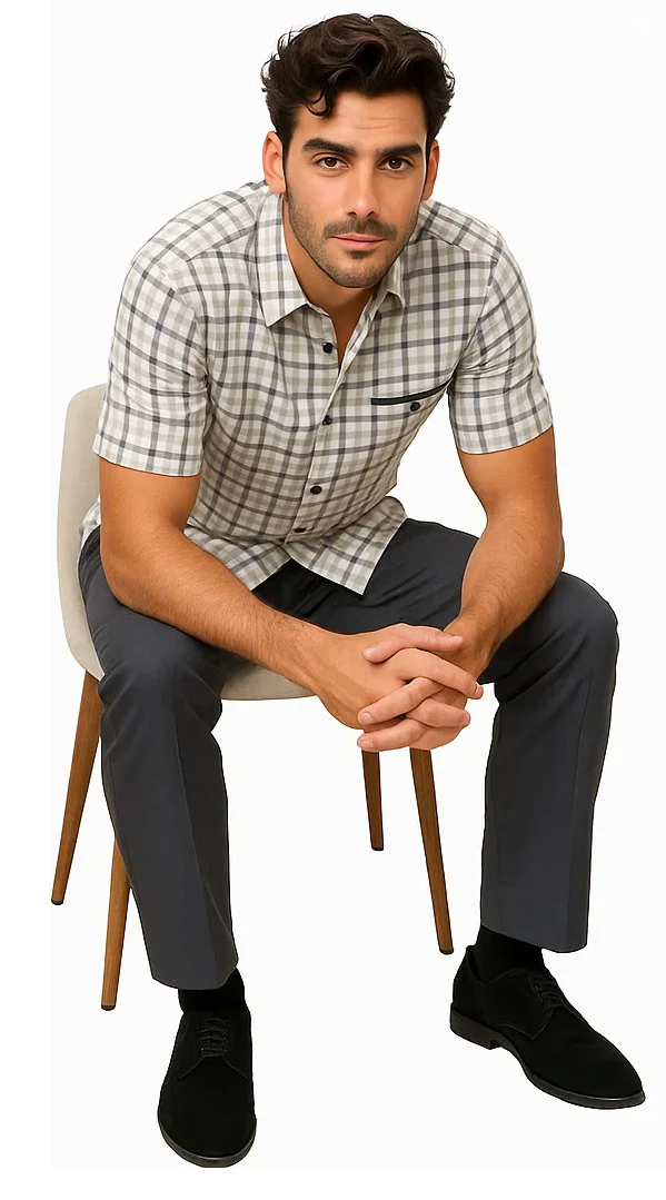Mens Plaid Walking Suit in grey by Dreams by Zacchi – 2 Piece Leisure Outfit with Matching Shirt and Pants - $99 - Image 6