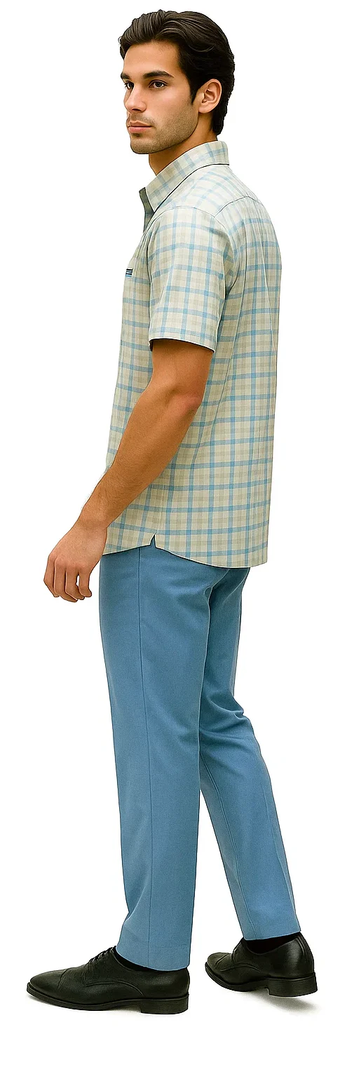 Mens Plaid Walking Suit in Powder Blue by Dreams by Zacchi – 2 Piece Leisure Outfit with Matching Shirt and Pants - $99 - Image 3