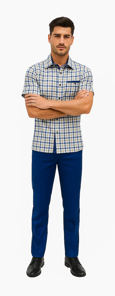 Mens Plaid Walking Suit in Royal by Dreams by Zacchi β 2 Piece Leisure Outfit with Matching Shirt and Pants - $99 - Image 2