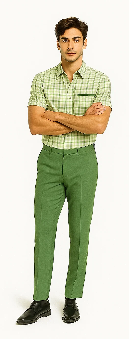 Mens Plaid Walking Suit in Sage by Dreams by Zacchi – 2 Piece Leisure Outfit with Matching Shirt and Pants - $99 - Image 2