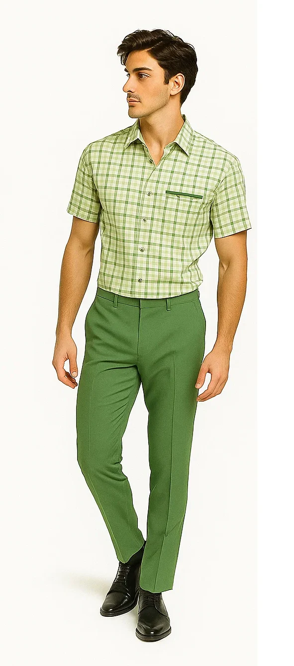 Mens Plaid Walking Suit in Sage by Dreams by Zacchi – 2 Piece Leisure Outfit with Matching Shirt and Pants - $99 - Image 3