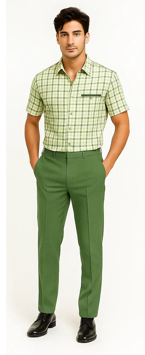 Mens Plaid Walking Suit in Sage by Dreams by Zacchi – 2 Piece Leisure Outfit with Matching Shirt and Pants - $99 - Image 5