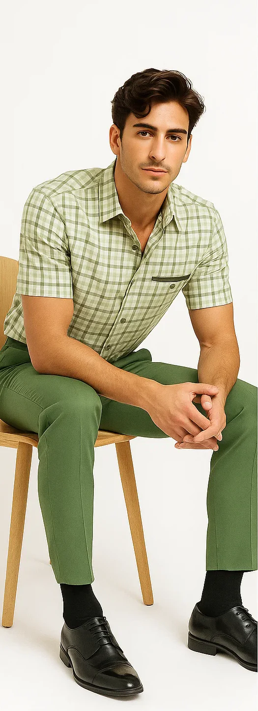 Mens Plaid Walking Suit in Sage by Dreams by Zacchi – 2 Piece Leisure Outfit with Matching Shirt and Pants - $99 - Image 6