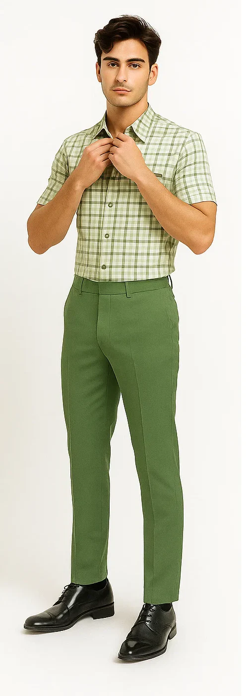 Mens Plaid Walking Suit in Sage by Dreams by Zacchi – 2 Piece Leisure Outfit with Matching Shirt and Pants - $99 - Image 7
