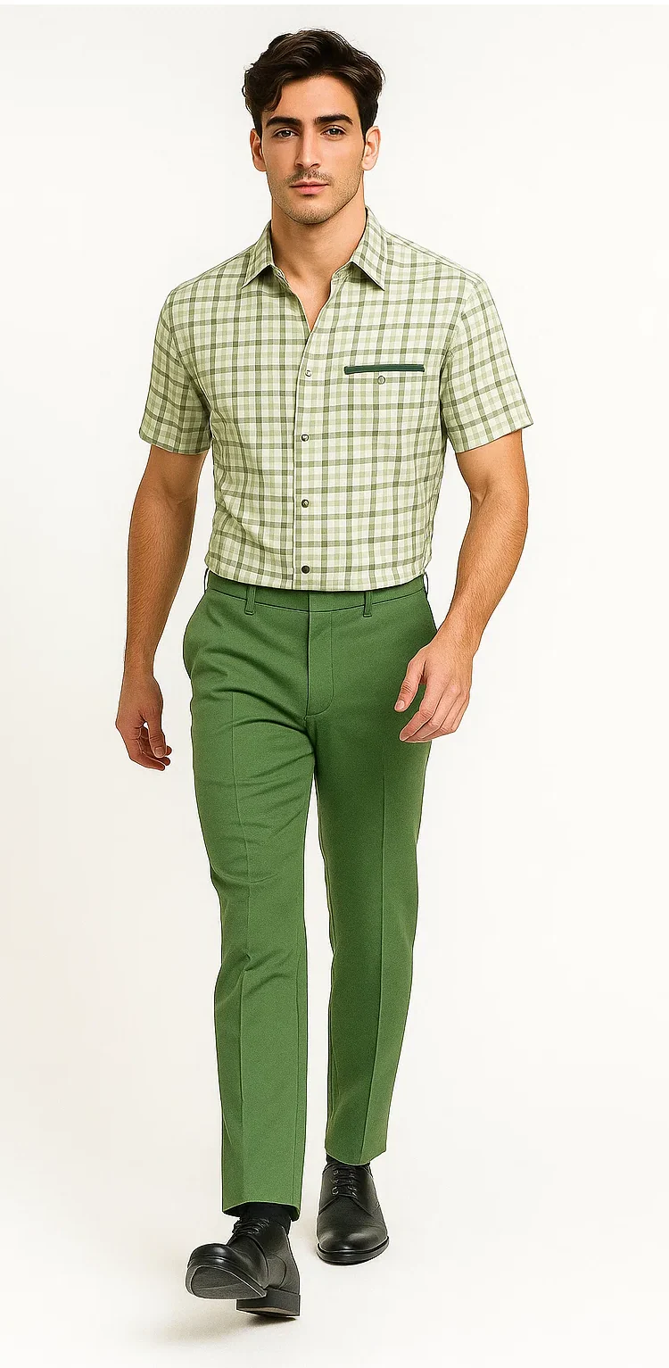 Mens Plaid Walking Suit in Sage by Dreams by Zacchi – 2 Piece Leisure Outfit with Matching Shirt and Pants - $99 - Image 8