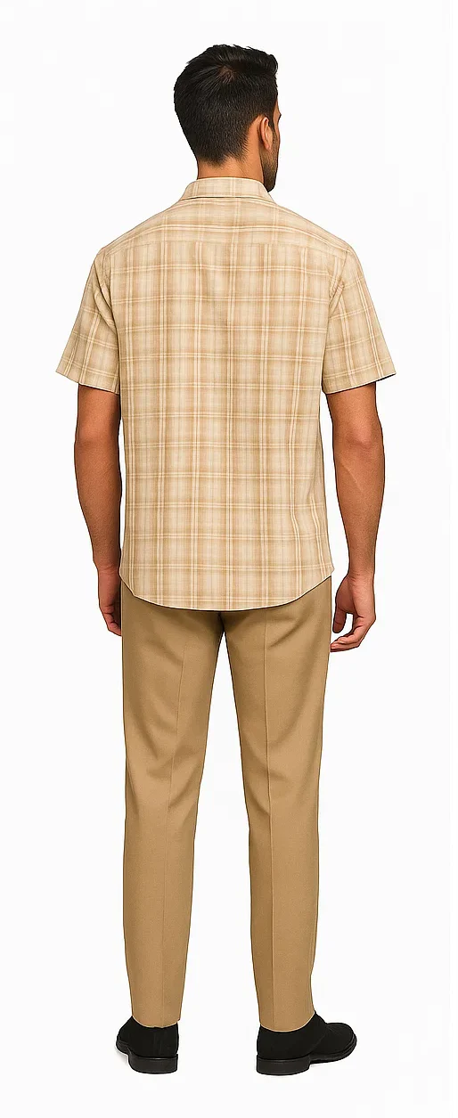 Mens Plaid Walking Suit in Tan by Dreams by Zacchi – 2 Piece Leisure Outfit with Matching Shirt and Pants - $99 - Image 4