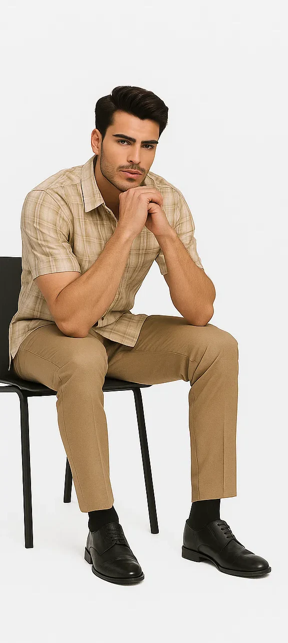 Mens Plaid Walking Suit in Tan by Dreams by Zacchi – 2 Piece Leisure Outfit with Matching Shirt and Pants - $99 - Image 6