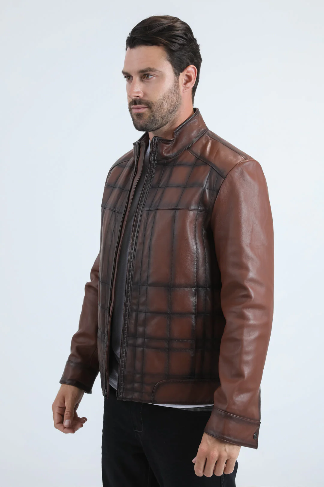 Mens Platini Brown Western Leather Jacket - Vintage Cowboy Style - Image 3