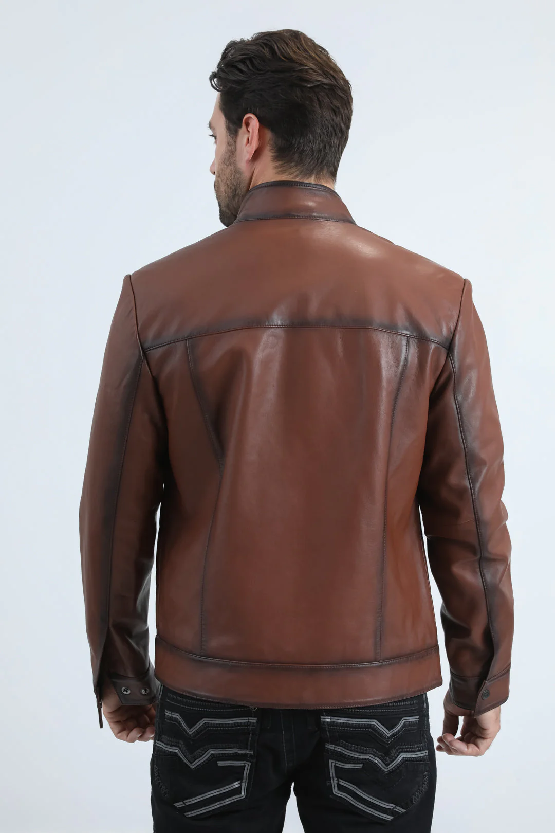 Mens Platini Brown Western Leather Jacket - Vintage Cowboy Style - Image 4