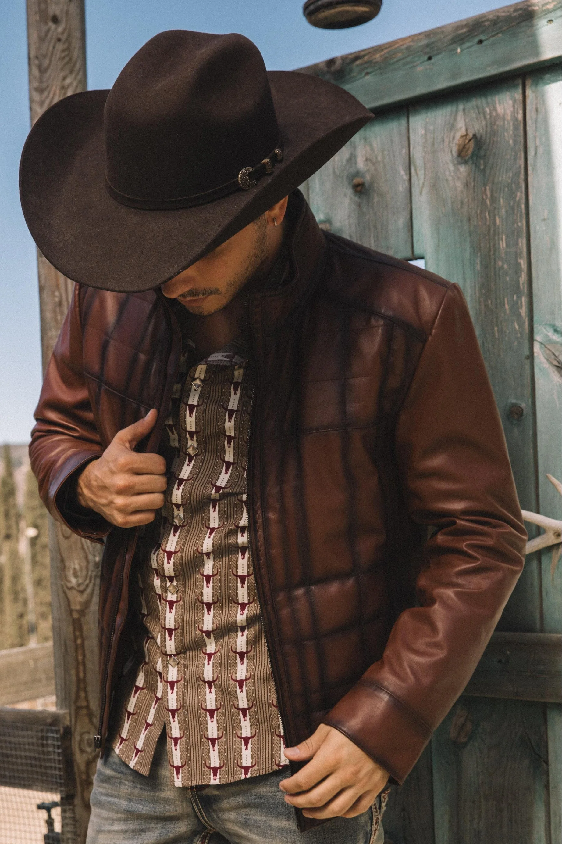 Mens Platini Brown Western Leather Jacket - Vintage Cowboy Style - Image 5