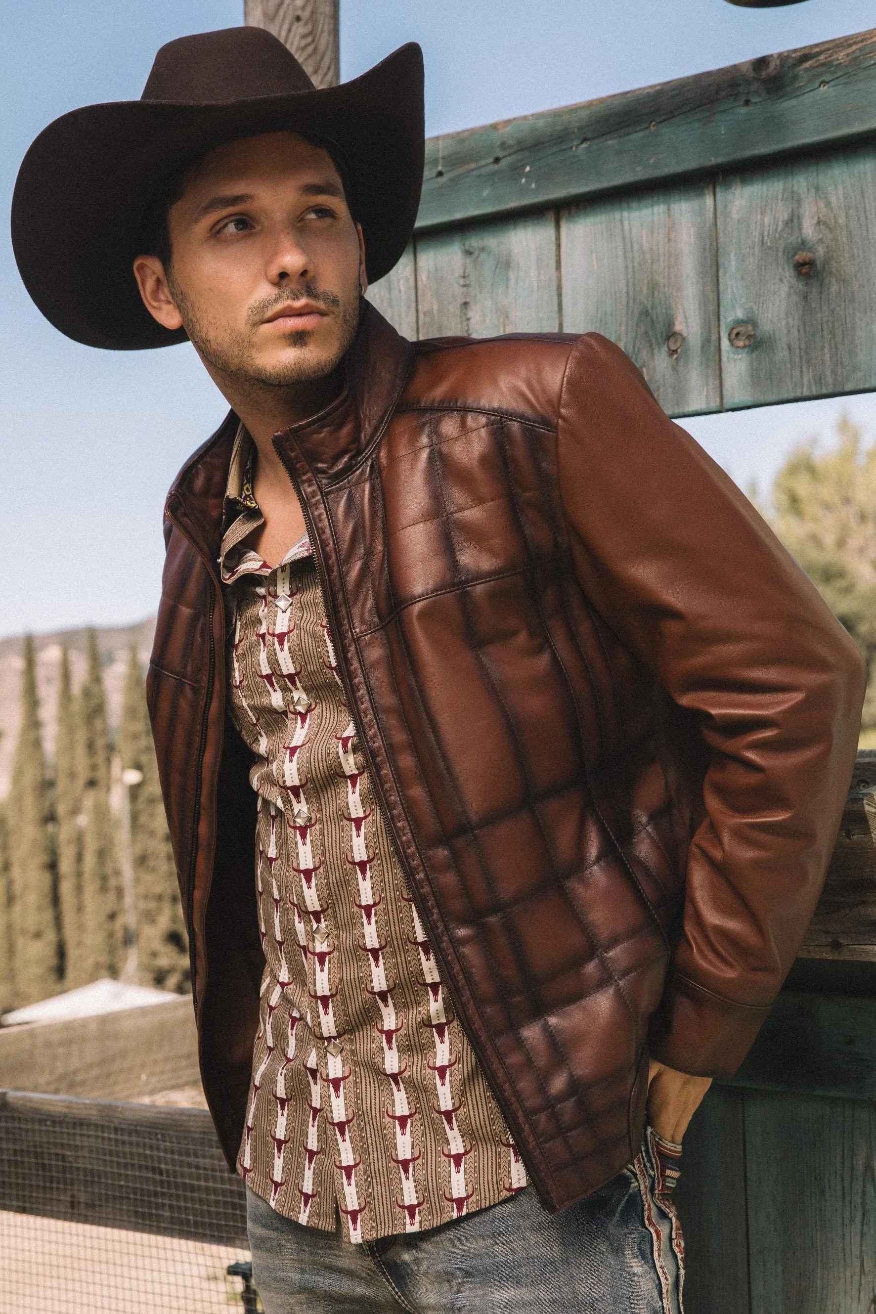 Mens Platini Brown Western Leather Jacket - Vintage Cowboy Style - Image 6