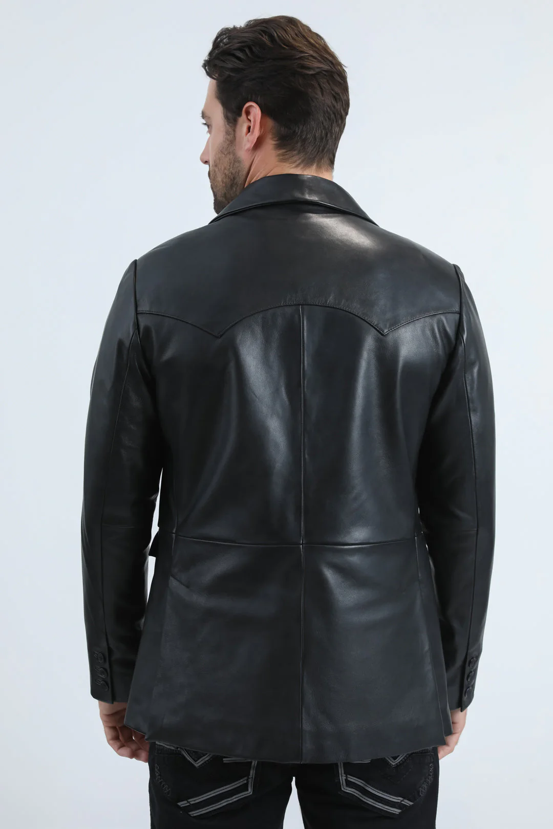 Mens Platini Western Leather Jacket Black - Vintage Cowboy Style - Image 4