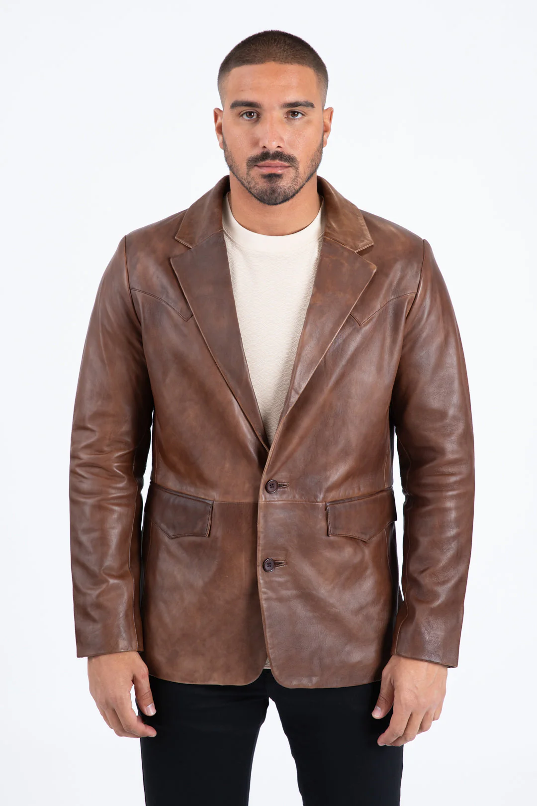 Mens Platini Western Leather Jacket Brown - Vintage Cowboy Style