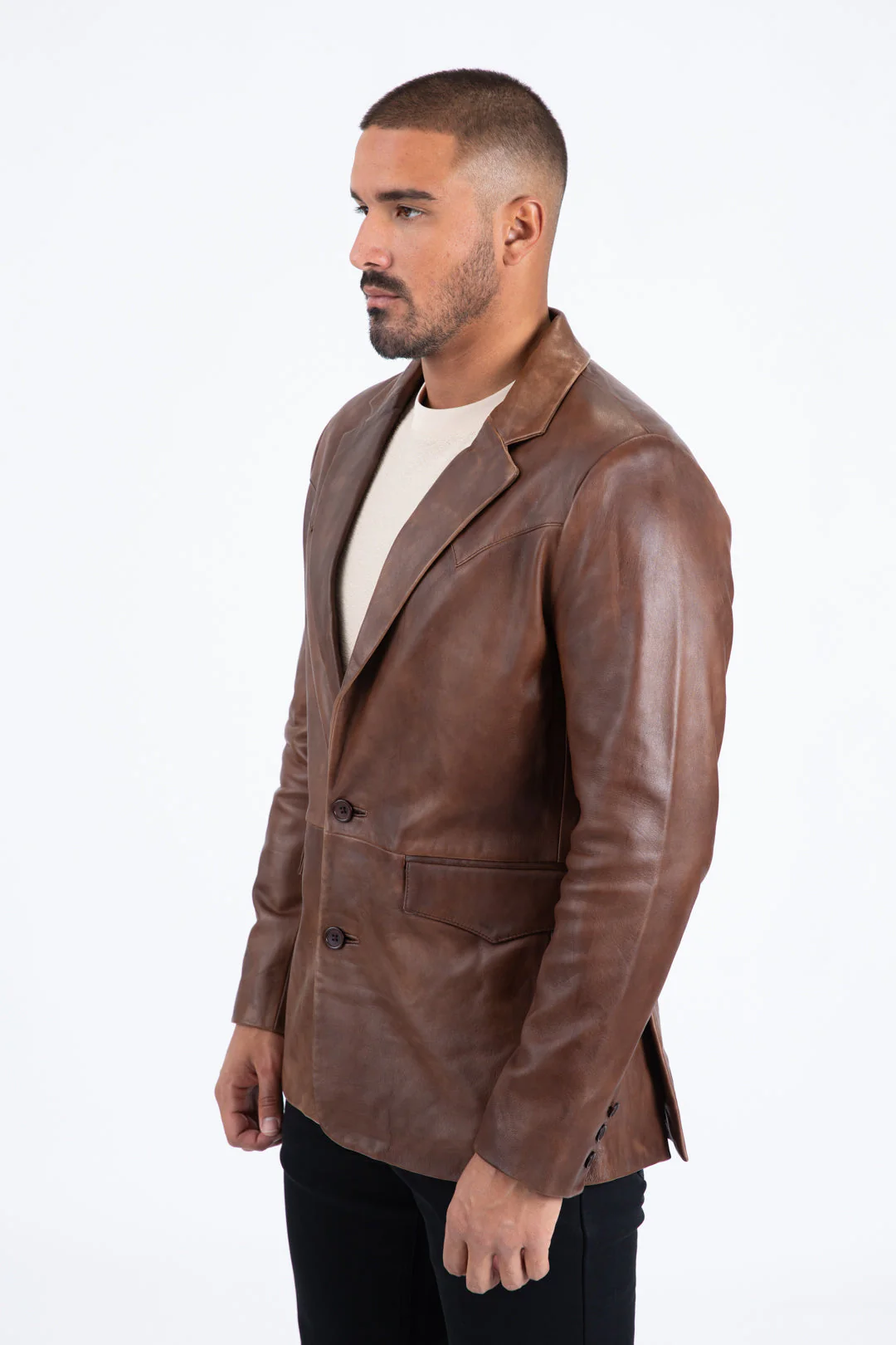 Mens Platini Western Leather Jacket Brown - Vintage Cowboy Style - Image 3