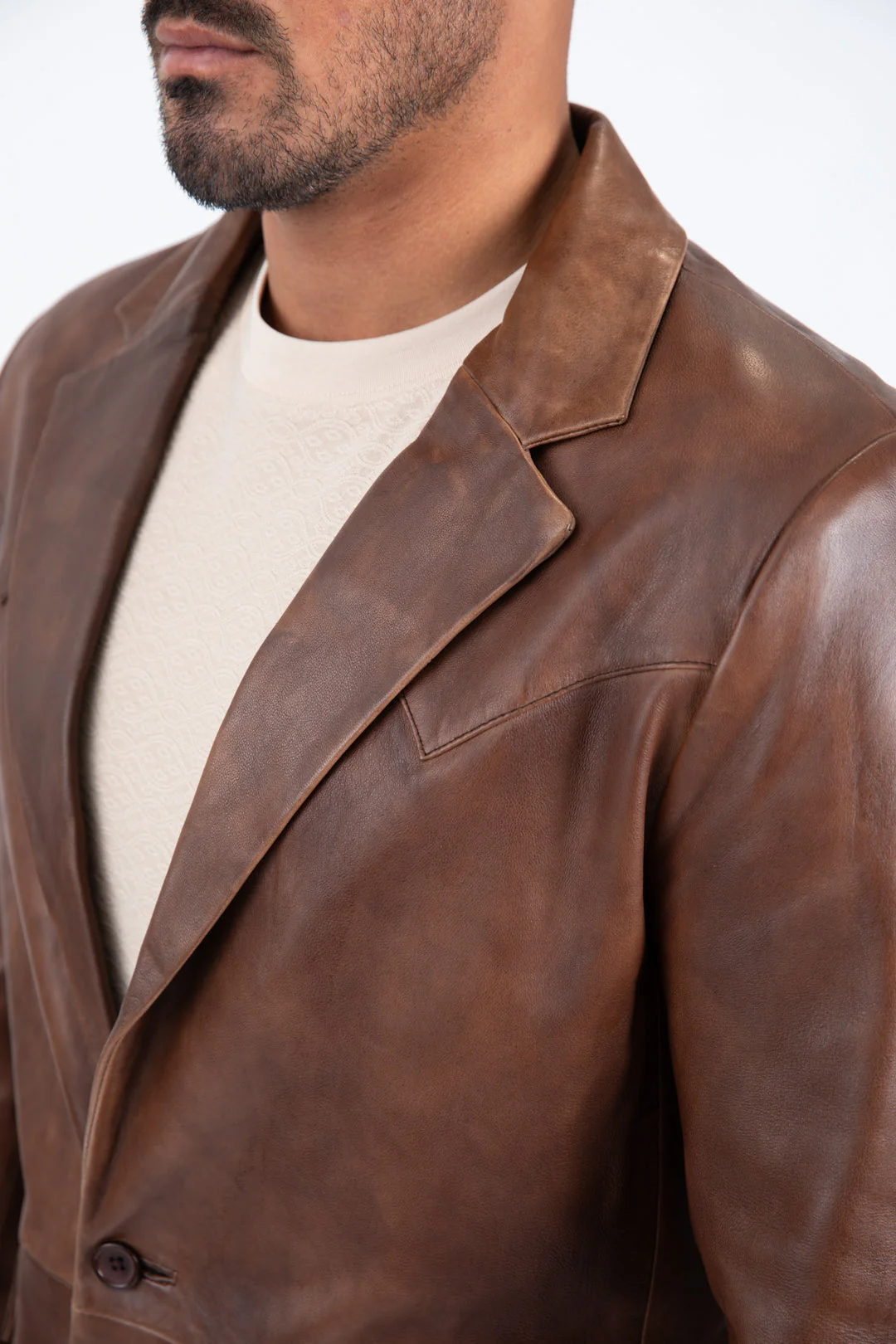 Mens Platini Western Leather Jacket Brown - Vintage Cowboy Style - Image 4