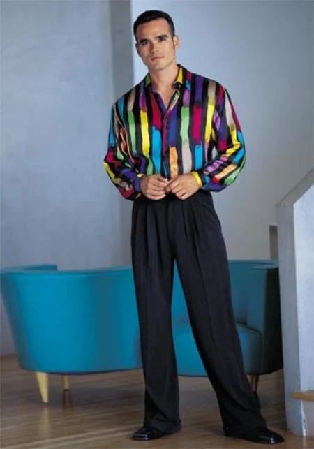 Mens Pleated Dress Pants long rise big leg slack ( Comes in 7 Colors ) Single Deep Pleat - Wide Leg unhemmed unfinished bottom