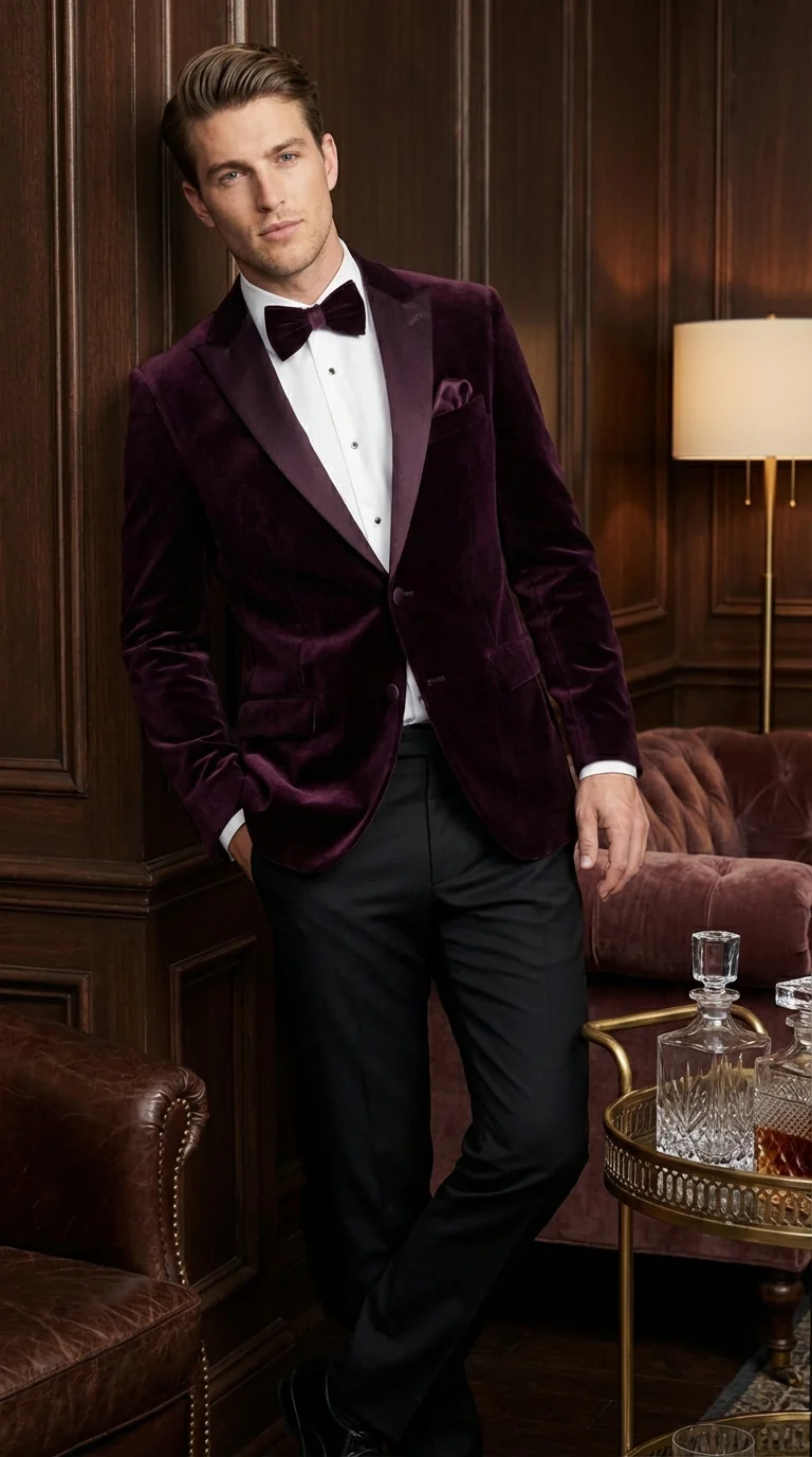 Mens Plum Eggplant Velvet Blazer Jacket – Luxury Velvet Dinner Jacket for Wedding, Tuxedo Events, Formal Parties in Burgundy Color - Image 10