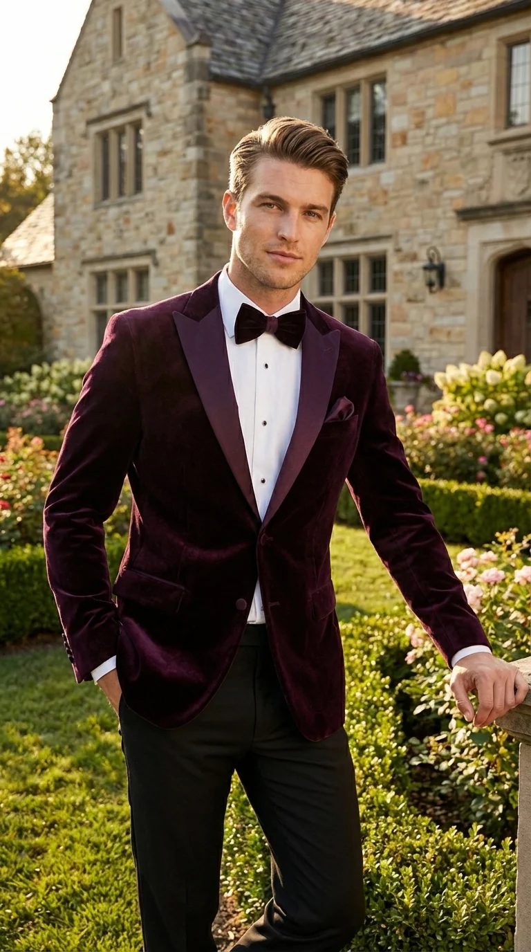 Mens Plum Eggplant Velvet Blazer Jacket – Luxury Velvet Dinner Jacket for Wedding, Tuxedo Events, Formal Parties in Burgundy Color - Image 11