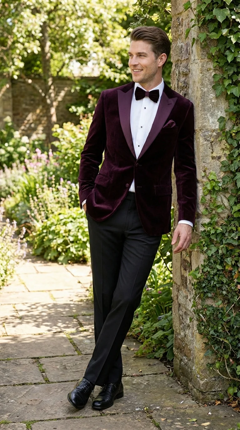 Mens Plum Eggplant Velvet Blazer Jacket – Luxury Velvet Dinner Jacket for Wedding, Tuxedo Events, Formal Parties in Burgundy Color - Image 13